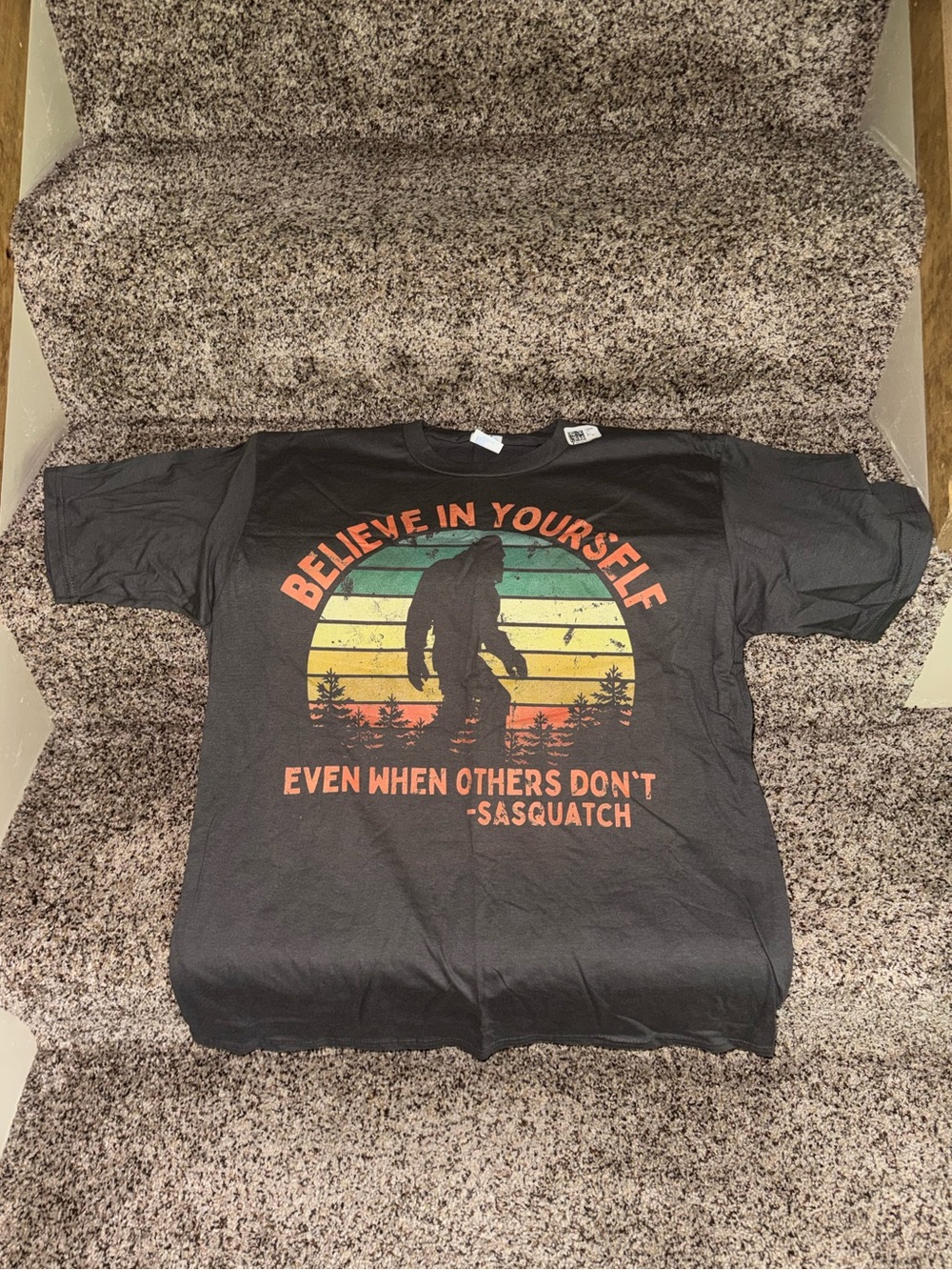 Port and Company Black Sasquatch Graphic Tee with Sunset Stripes
